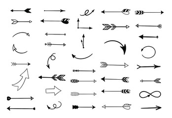 Arrows big black set icons. Arrow vector collection. Vector hand drawn arrows set isolated on white