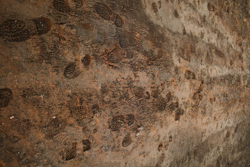 View from above at footprint on a sandy surface