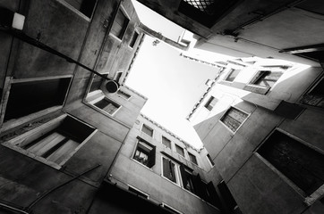 Building abstract background. Residential building in black and white .