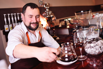 Preparing pour over coffee. Modern coffee making concept