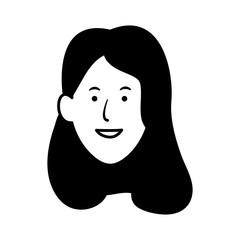 Cartoon woman with long hair icon, flat design