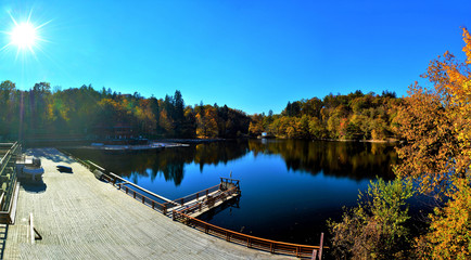 Lake Ursu from the Sovata resort in autumn - Romania 21.Oct.2019