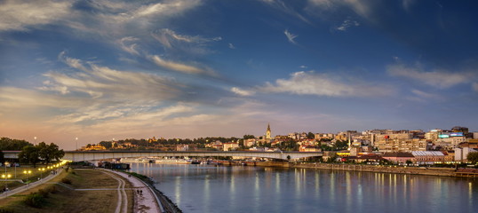 Belgrade, Old City, Cathedral, Branco's Bridge Sava River on Afternoon, City Lights Water Reflections 