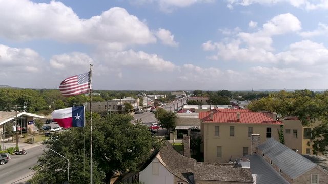 4K Drone Texas Flag Pass By Fredericksburg Texas