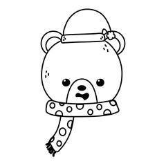 cute bear with hat and scarf merry christmas thick line