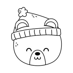 polar bear head with hat merry christmas thick line
