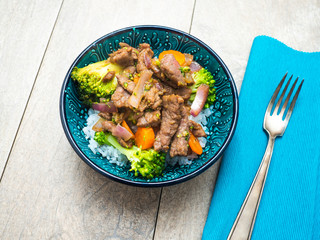 Bulgogi! Korean beef with vegetables and rice