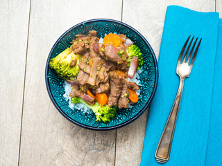 Bulgogi! Korean beef with vegetables and rice