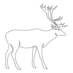 One line design silhouette of deer. Hand drawn single continuous line minimalism style vector illustration