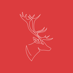 One continuous line drawing of Reindeer Christmas sign. Deer head on red background. Vector illustration. EPS 10