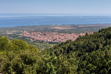 The view from the height Mount Olympus of the town of Litochoro (Pieria, Mount Olympus, Greece)