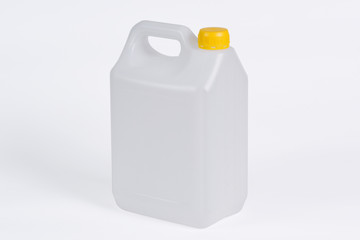 White plastic jerrycan on white background.