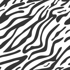 Zebra print pattern. Seamless background. Black and white wild animal skin or fur - Vector