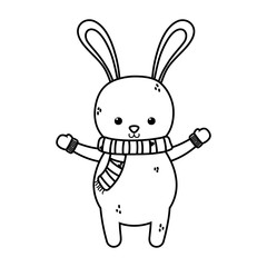 cute rabbit with scarf and gloves merry christmas thick line