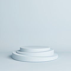 Winner podium, pedestal composition on blue background, 3d render, 3d illustration