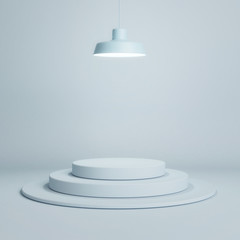 Winner podium, pedestal composition on blue background, 3d render, 3d illustration