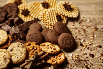 Close up of Various oat cookies, chocolate chip