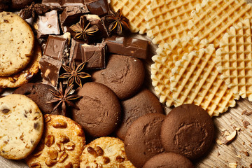 Close up of Various oat cookies, chocolate chip