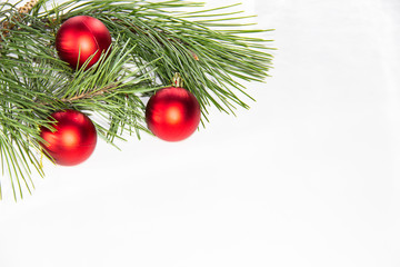 christmas tree with red balls on white background