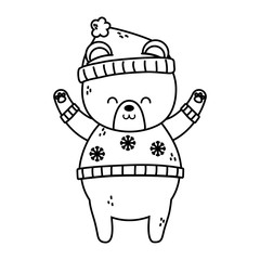 polar bear with hat hands up merry christmas thick line