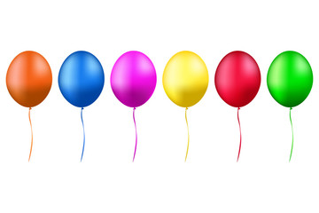Colorful realistic helium balloons isolated on white background, vector illustration.