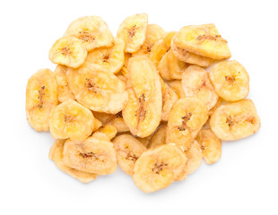 Tasty dried bananas on white background