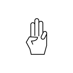 Hand three finger icon. Simple line, outline vector of hand icons for ui and ux, website or mobile application