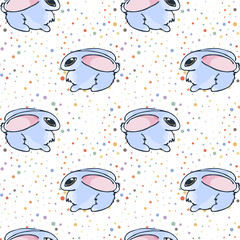 Seamless pattern with cute cartoon little rabbits