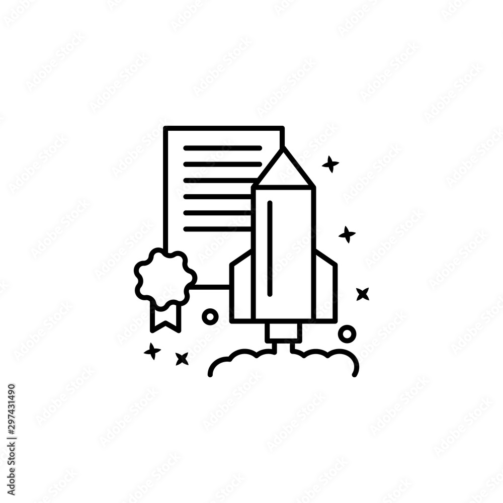 Aufkleber startup rocket ship award. simple line, outline vector of motivation icons for ui and ux, website or