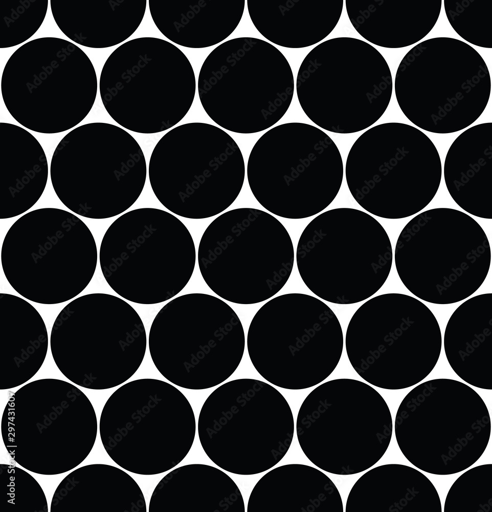 Poster seamless polka dot pattern in triangular arrangement. black dots on white background. vector illustr