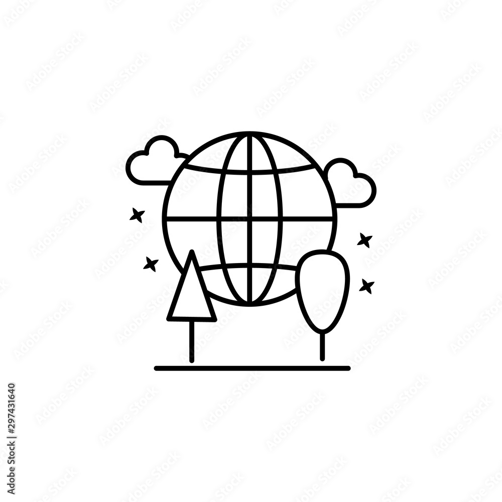 Poster global trees pines. simple line, outline vector of motivation icons for ui and ux, website or mobile