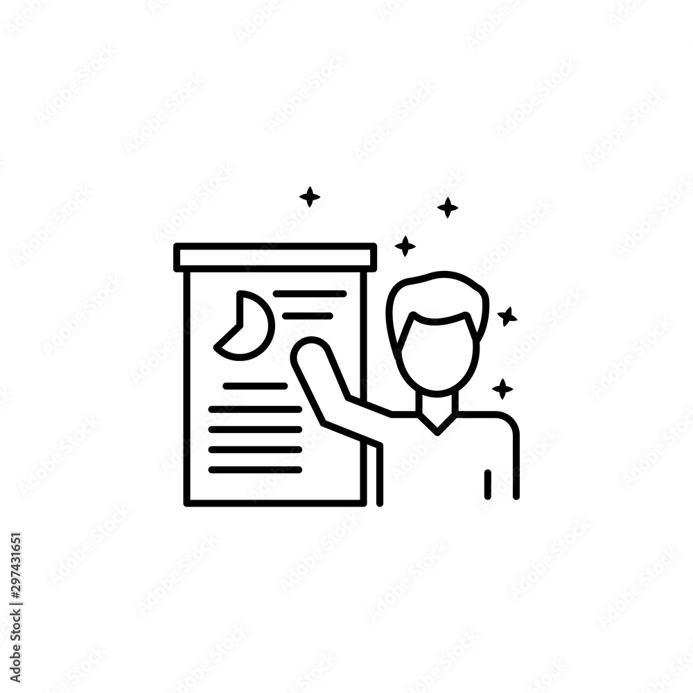 Poster man business training. simple line, outline vector of motivation icons for ui and ux, website or mob