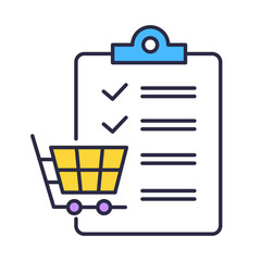 Shopping list color icon. Planning purchases in store. Adding products to trolley. Merchandise and consumerism. Checklist writing. Commerce and digital marketing. Isolated vector illustration