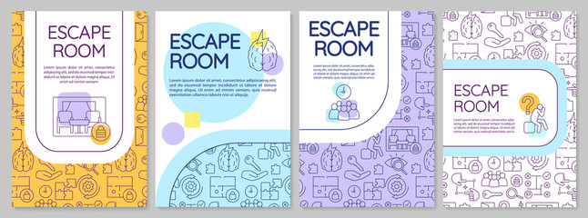 Escape room brochure template. Quest flyer, booklet, leaflet print, cover design with linear illustrations. Strategy, logic game. Vector page layouts for magazines, annual reports, advertising posters