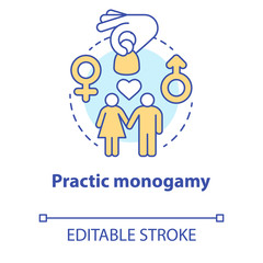 Obraz na płótnie Canvas Practice monogamy concept icon. Safe sex. Intimate romantic relationship. Couple, lovers, partners healthcare idea thin line illustration. Vector isolated outline drawing. Editable stroke