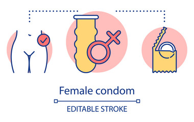 Female condom concept icon. Birth control device. Contraceptive. Protection against sexually transmitted infections idea thin line illustration. Vector isolated outline drawing. Editable stroke