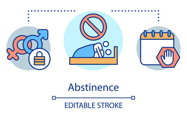 Abstinence concept icon. No sex. Sexual restraint, continence. Intimacy restriction. Chastity in relationship idea thin line illustration. Vector isolated outline drawing. Editable stroke