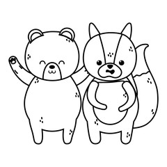 Obraz na płótnie Canvas cute polar bear and squirrel cartoon thick line