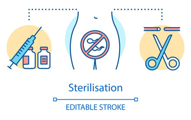 Fototapeta premium Sterilisation concept icon. Birth control method. Medical procedure for protection from unwanted pregnancy. Safe sex idea thin line illustration. Vector isolated outline drawing. Editable stroke