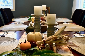 Fancy dining table decorated for festive family holiday