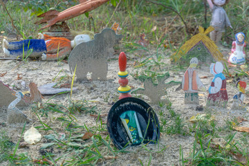 City ghost Pripyat. Chernobyl Exclusion Zone. The accident at the Chernobyl nuclear power plant. The consequences of the accident. Yellow radiation sign. Dangerous territory. Infection with radiation.