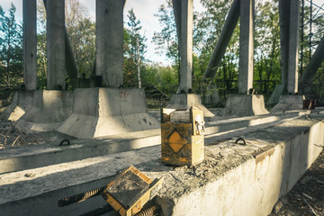 City ghost Pripyat. Chernobyl Exclusion Zone. The accident at the Chernobyl nuclear power plant. The consequences of the accident. Yellow radiation sign. Dangerous territory. Infection with radiation.