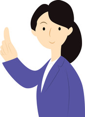 振り向いて指を指す若い女性