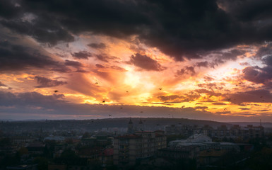 sunset over the city