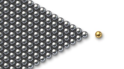 Leadership concept. Gold leader ball standing out from the crowd of silver balls