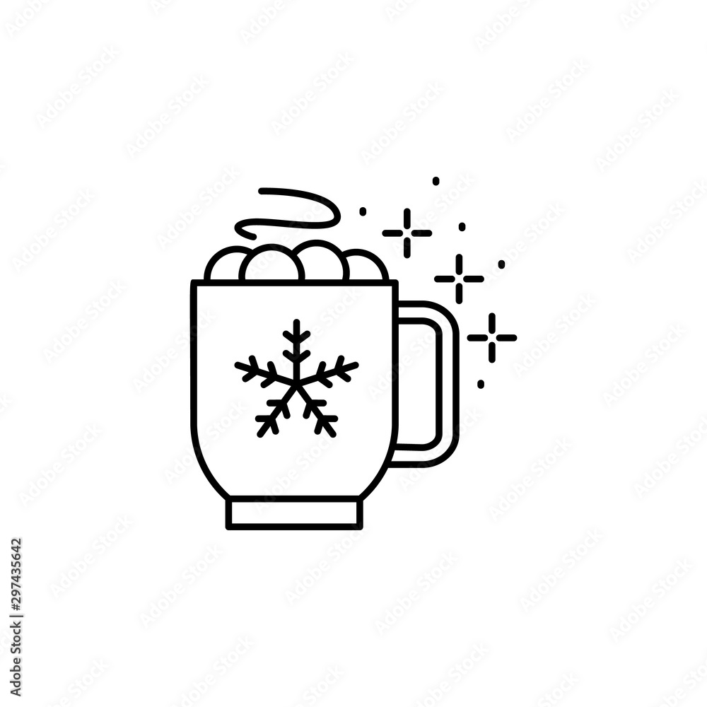 Poster cup cocoa marshmallows icon. simple line, outline vector of winter vacation icons for ui and ux, web