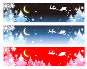クリスマス素材・サンタとトナカイ・夜空の背景バナー素材