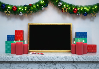 3D illustration of Christmas Photo Template - Christmas holiday frame - Christmas blank photo