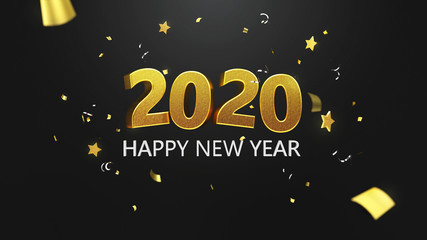 New Year 2020 - Happy New Year gold and black background. New Year Banner 2020.
