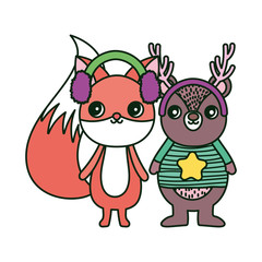 cute bear and fox with ear muffs merry christmas